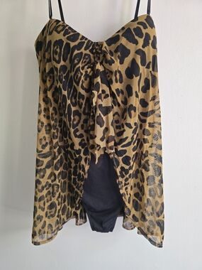 Ralph Lauren Black & Tan Leopard Print Cami Swimsuit